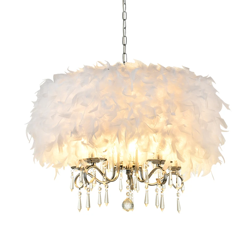 Modern Bedroom White Feather Bedroom Pendant Lights Princess Room Lamp European Crystal Shop Deco Hanging Lights Lighting