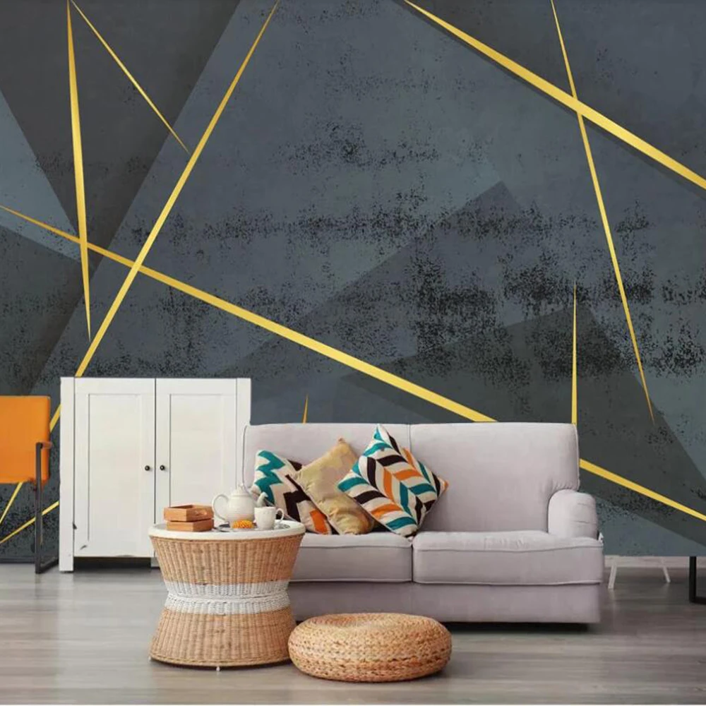 

Milofi custom 3D wallpaper mural Nordic abstract retro gilt geometric lines background wall living room bedroom decoration paint