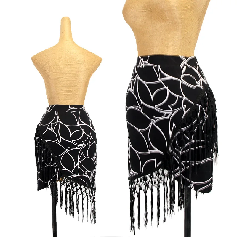 Vrouwelijke Latin Rok Rumba Dans Print Praktijk Kleren Professionele Latin Training Fringe Rok Samba Tango Kleding DQL6507