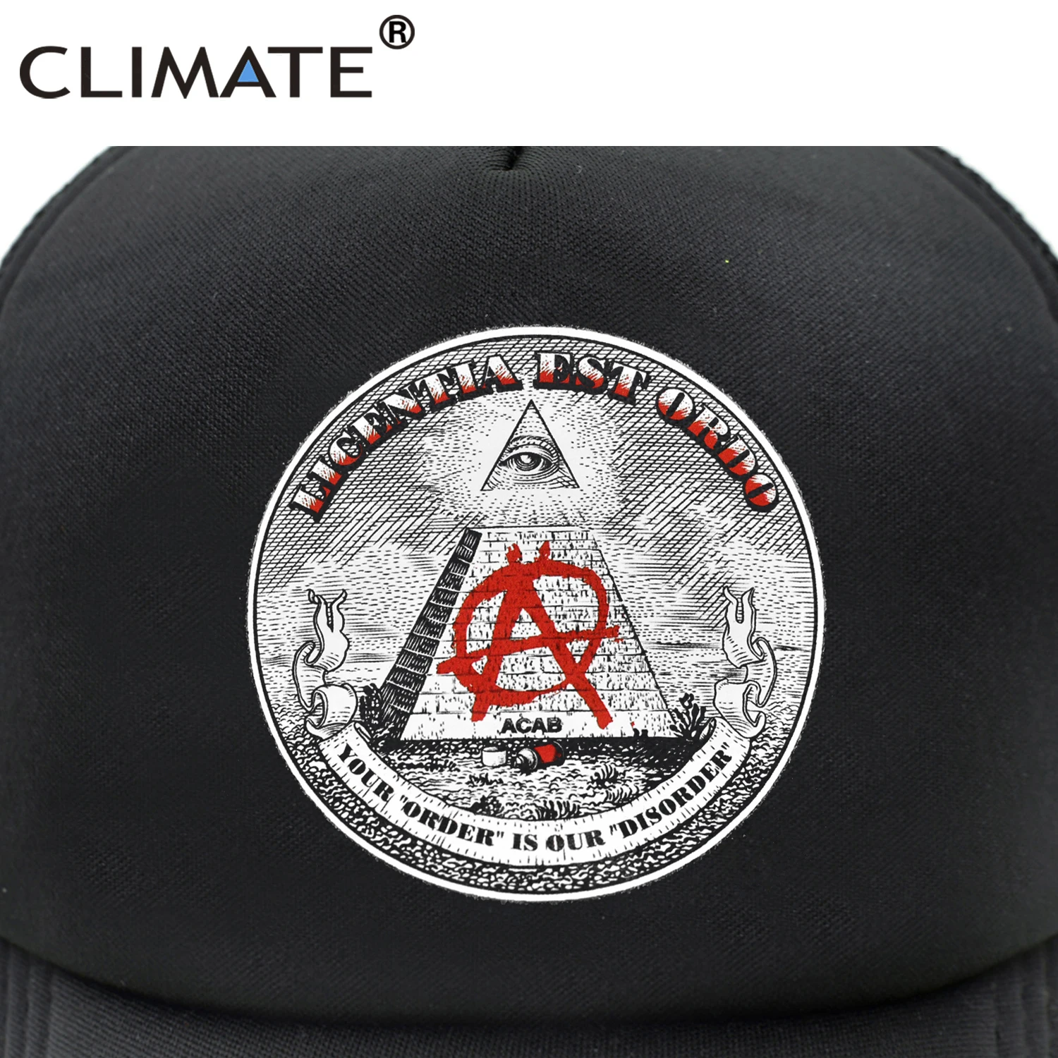 CLIMATE New Anarchy Cap Men Anarchism Anarchist Trucker Cap Summer Cool Cap Mesh Black Baseball Net Trucker Cap Hat for Men