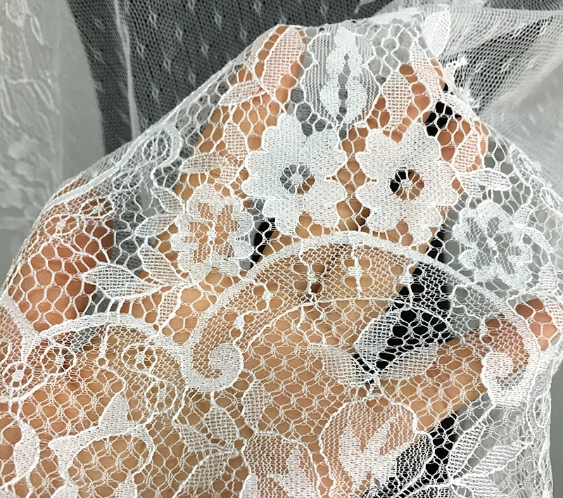 Stile europeo fiori bianchi ciglia pizzo pizzo abbigliamento fai da te tessuto tulle velo da sposa gonna tessuto garza netto