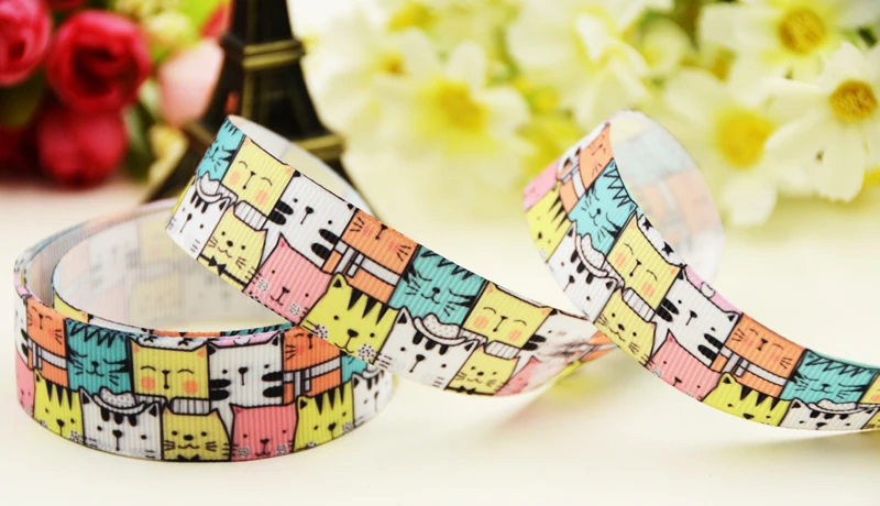 22mm 25mm 38mm 75mm Cat Cartoon printed Grosgrain Ribbon party decoration 10 Yards X-03298