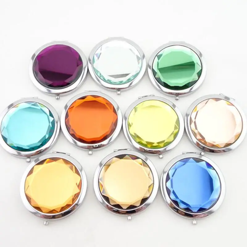 7cm Folding Compact Mirror With Crystal Metal Pocket Mirror For Wedding Gift Portable Makeup Mirror LX2572