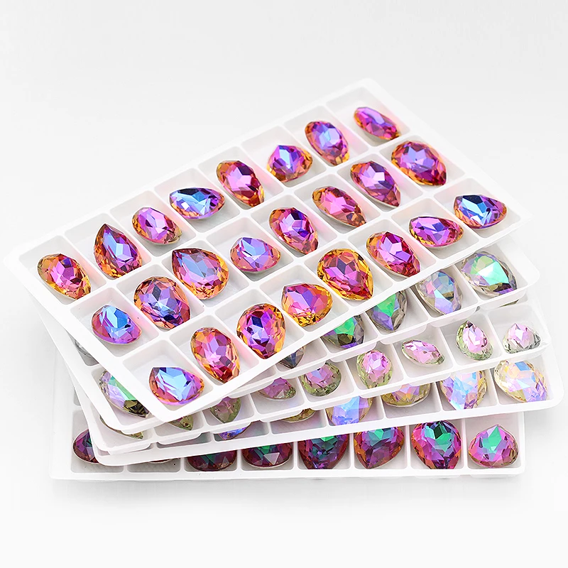 Tear Drop Shape Shiny Rhinestones DIY Crafts Crystal For Dresses Clothes Bags Colorful Pointback Glue On Stones Rhinestones