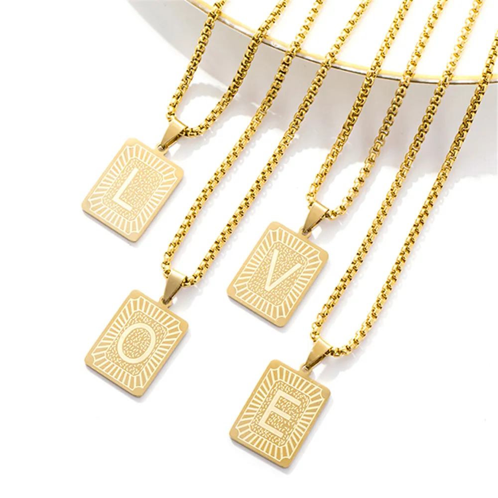 

Fashion Initials Letter Pendant Necklaces Gold Color Stainless Steel Square Alphabet Necklace For Women Jewelry Gift