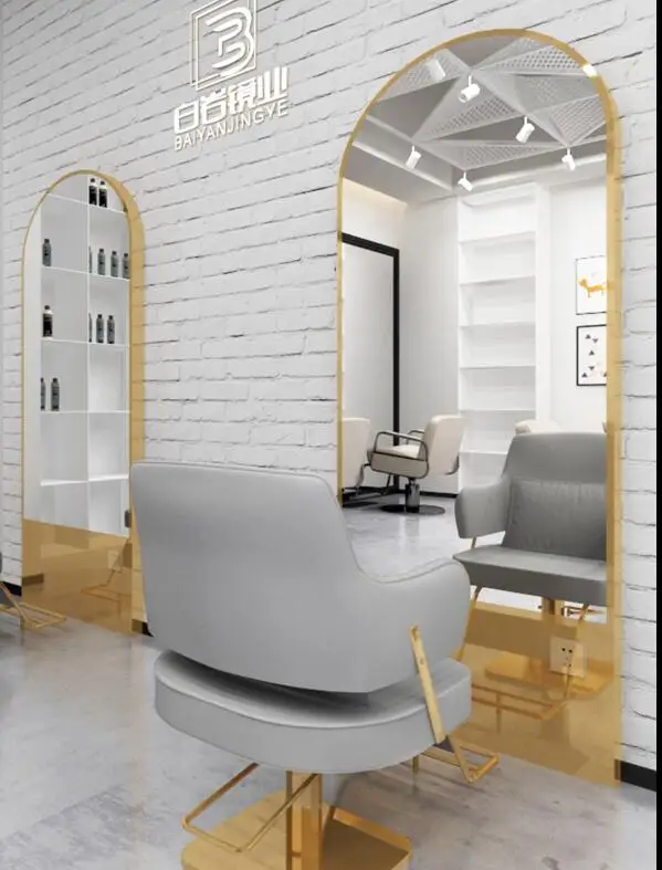 Net red barber shop mirror table hair salon mirror trendy double-sided mirror cabinet one hair salon dedicated LED touch