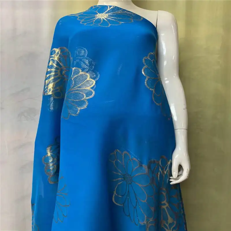 5 Yards/piece hot sale african soft gilded silk fabric for garment neat embroidery on the lady dress silk fabric.N1