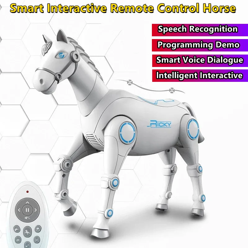 Smart Programming RC Mechanical Horse 2.4G Voice Dialogue Story Music Accompany Fun Game Walking Electric Remote Control Horse