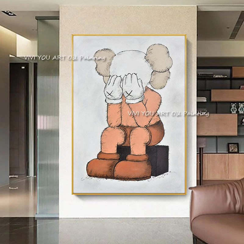 Large Size 100% Handpainted Cartoon Figure Oil Painting Cute Portrait Canvas For Kid's Bedroom Living Room Home Decoration Gift