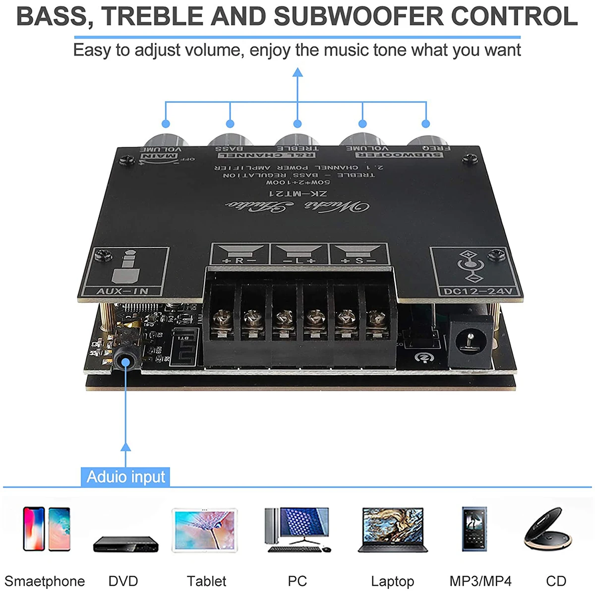 ZK-MT21 2.1 Kanaals Bluetooth 5.0 Subwoofer Versterker Board 50WX2 + 100W Power Audio Stereo Versterker Board Bass AMP AUX