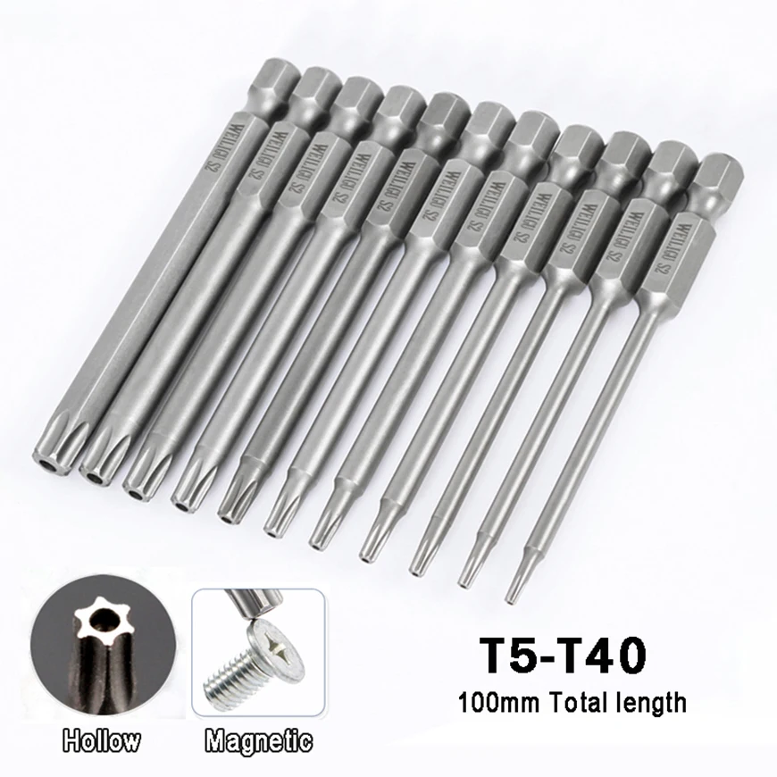 

100mm Length Magnetic Torx Bit T5 T6 T7 T8 T9 T10 T15 T20 T25 T27 T30 T40 Tamper Proof Security Drill Bit Torx Screwdriver Bits