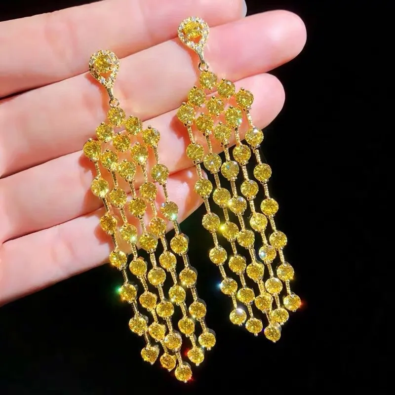 Bilincolor Fashion Yellow Zircon Long Tassel Drop Earring for Women