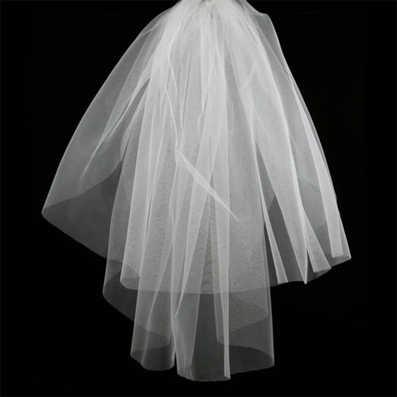 New Arrival White Ivory Tulle Cheap Wedding veil Two layers with Comb Cheap Bridal Veils Boda velos de novia largos Welon