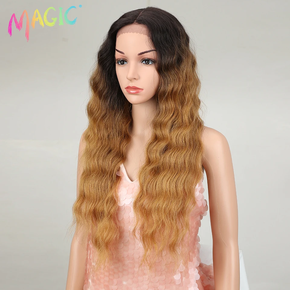 Magic Hair 28“Inch Wigs For Black Women Synthetic Lace Wig Long Wavy Hair Blonde Ombre Hair Synthetic Heat Resistant Hair