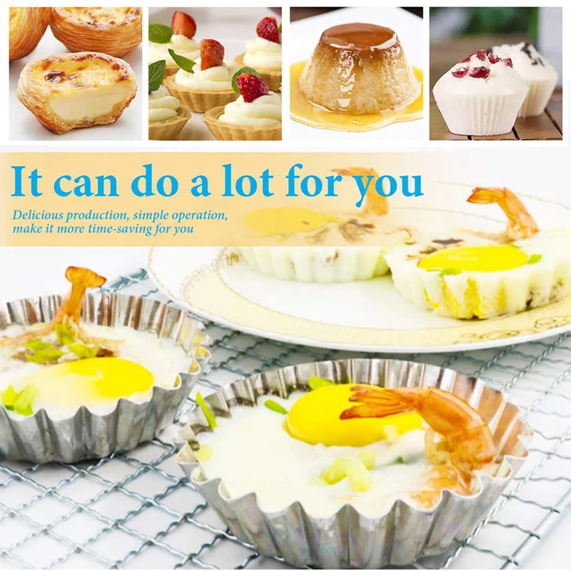 5/10Pcs Nonstick Ripple Egg Tart Mold Flower Shape Reusable Stainless Steel Cupcake Muffin Cake Mold Baking Cup Tartlets Pan