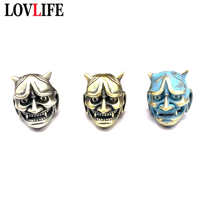 Brass Japanese Ghost Hannya Mask Beads Jewelry DIY Bracelet Keychains Knife Pendants Accessories Handmade Umbrella Rope Hangings