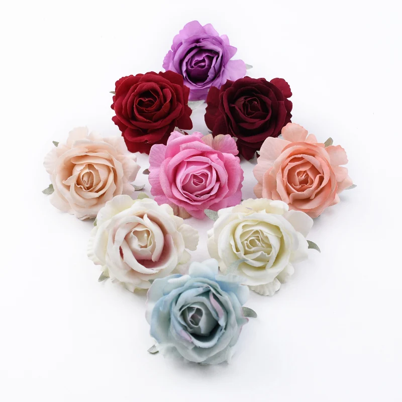 5 PCS 6CM Artificial Flowers Roses Head DIY Gifts Candy Box Wedding Decorative Flowers Wall Scrapbooking Needlework Home Decor