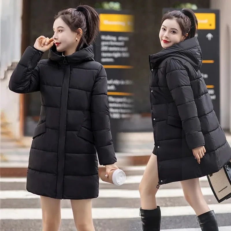 Women 2023 Winter New Down Padded Jacket Female Mid-length Padded Jacket Hooded Thickened Warmth, Anti-season Padded Jacket A300