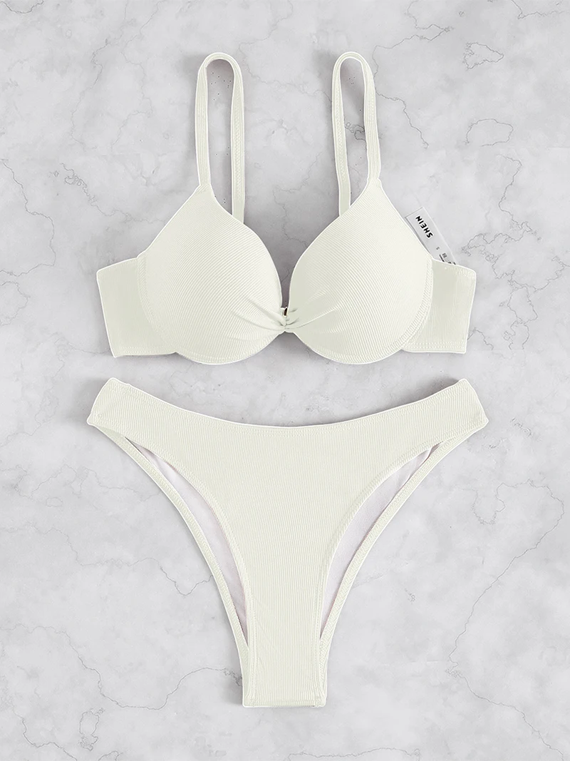 Sexy stałe kobiety Bikini Push Up stroje kąpielowe damskie 2023 dwa kawałki biały strój kąpielowy niski stan strój kąpielowy Biquini kobiet stroje