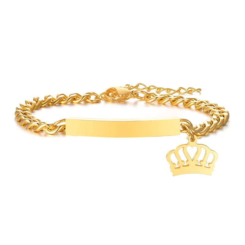 

CUSTOM NAME ID BAR BRACELET WITH CROWN PERSONALIZED WOMEN WRISTBAND GIFTS