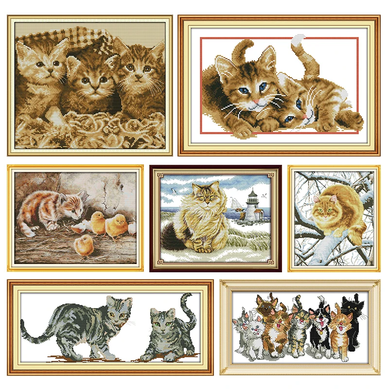 Two Baby Cats Cross Stitch Stamped 11CT 14CT Printed Counted Patterns Decor Thread Crafts Accessories Embroidery Needlework Kits