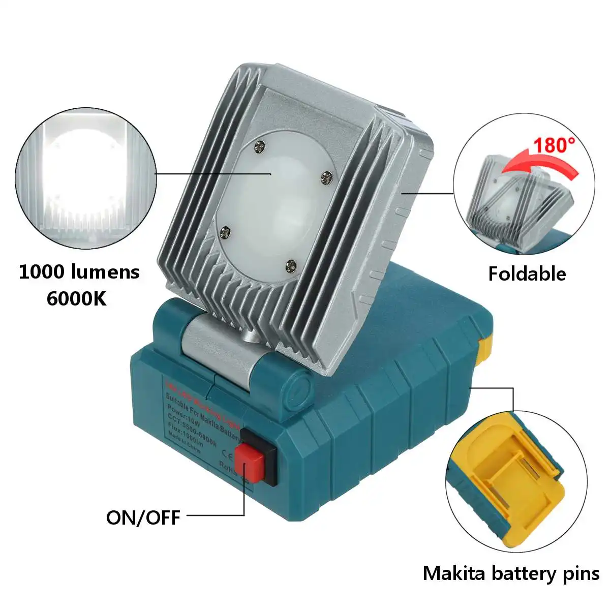 

18V 1000/1600LM Светодиодный лампа для рабочего освещения Li-Ion Батарея питания для Makita Батарея Мощность инструмент деталь электроинструмента украшение дома