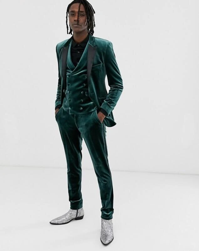 2023 verde veludo um botão padrinhos pico lapela casamento noivo smoking masculino ternos casamento formatura jantar melhor homem blazer