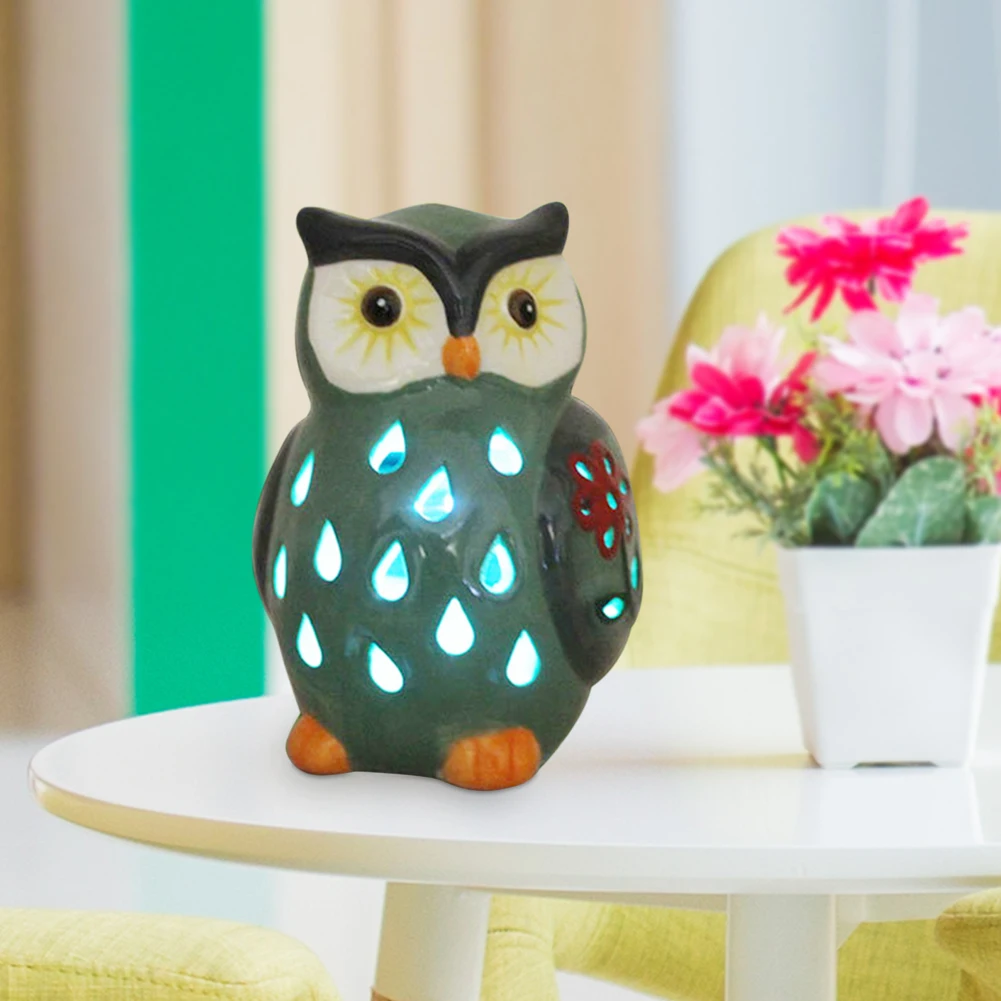 Solar Ceramic Owl Lawn Lamp LED Simulation Cute Owl Shape Statue Color Changing Light Outdoor Decoration For Garden Yard Patio