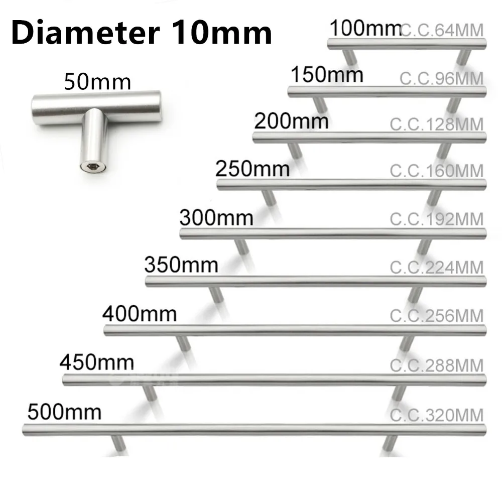 50 Mm-500 Mm Thép Không Gỉ Cửa Nhà Bếp Tủ T Thanh Tay Cầm Kéo Núm Tủ Núm Đồ Nội Thất Tay Cầm Tủ ngăn Kéo Tay Cầm