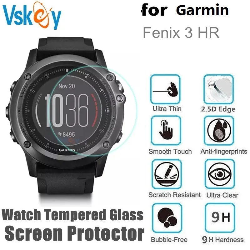 VSKEY 10PCS Tempered Glass for Garmin Fenix 3 HR Smart Wrist Watch Screen Protect Anti-Scratch Protective Film