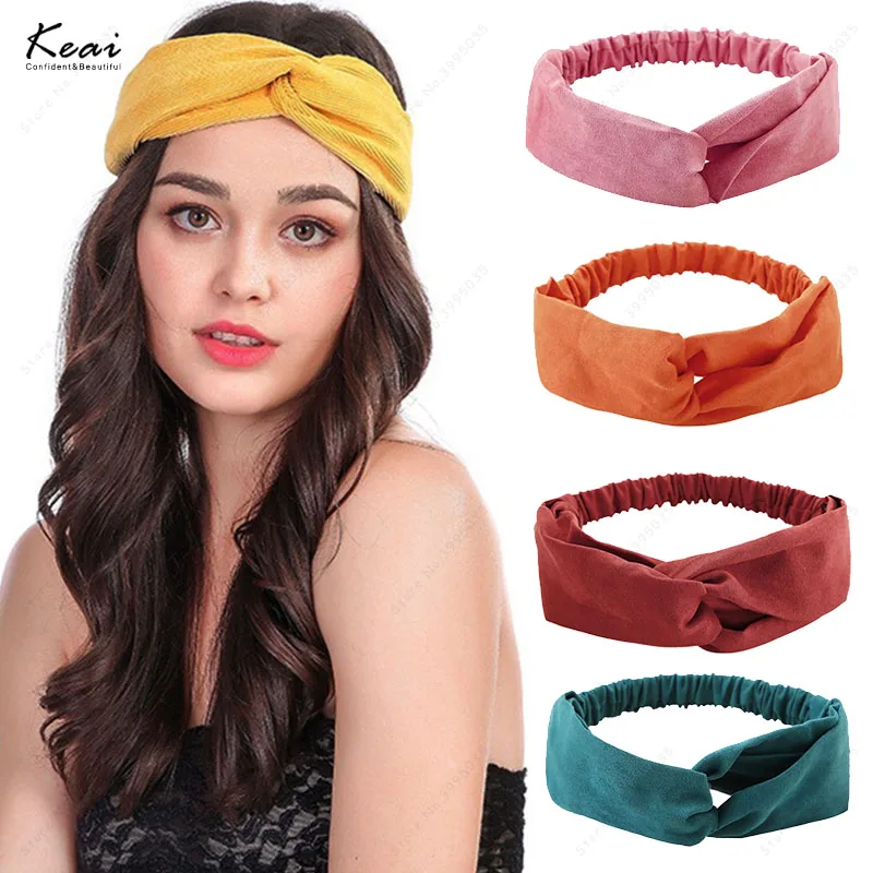 

Fashion Women Girls Solid Color Suede Hair Bands Yoga Elastic Sports Headbands Cross Turban Bandage Bandanas Hair Accessories