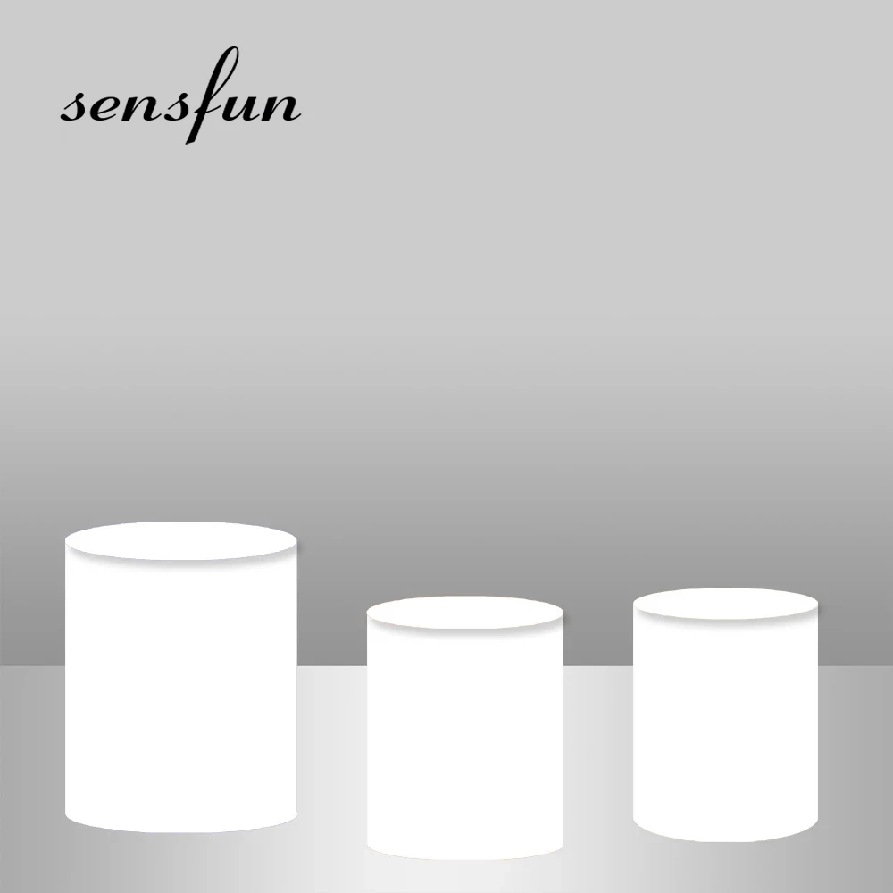 Sensfun Pure White Round Plinth Cover Backdrop Wedding Baby Shower Birthday Party Decor Elastic Custom Photo Background Banner