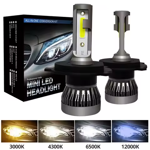 PAMPSEE 2Pcs mini H7 H4 LED Bulb Car Headlight H11 H1 H8 H3 H9 9005/HB3 9006/HB4 Hi-Lo Beam 72W 12000LM Auto Headlamp LEDs 6000K