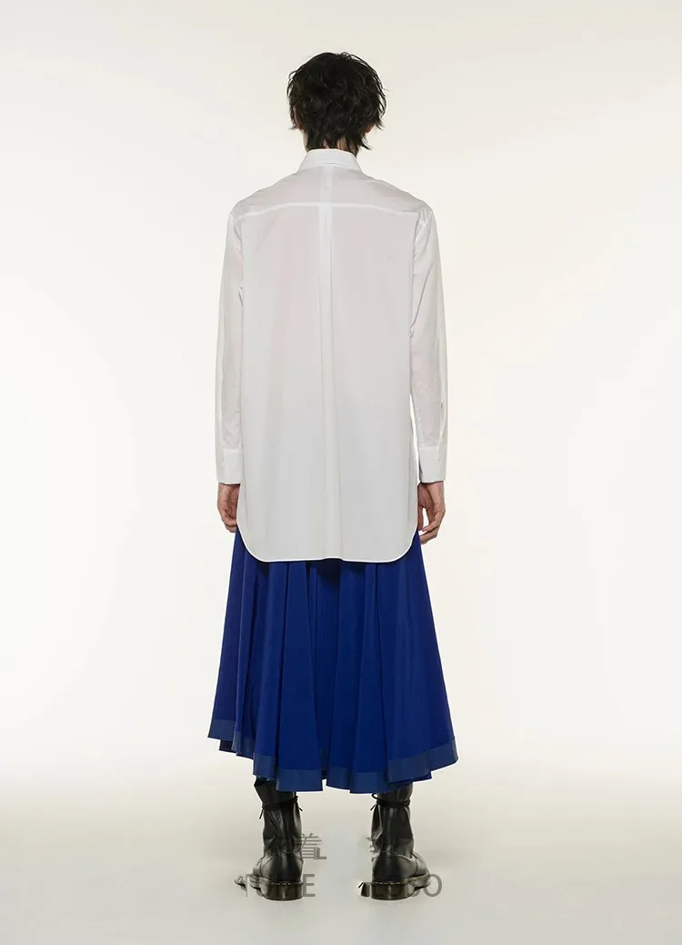 

Men's Long Sleeve Shirt Spring And Autumn New Solid Color Front Irregular Asymmetric Design Square Collar Long Sleeve Shirt