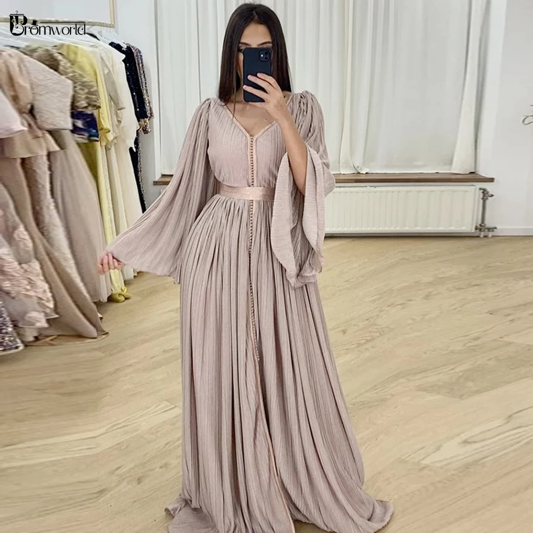 Elegante Marokkaanse Kaftan Moslim Formele Jurken A-lijn Lange Mouwen Avondjurken Voor Vrouwen Dubai Saudi Arabische Robes De Soiree