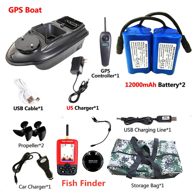 GPS Aasboot 500M 3KG Laadvermogen 40 stuks GPS Puntvisserij Aasboot 2 Bakken GPS Autonavigatie LCD Scherm Viszoeker Nestboot