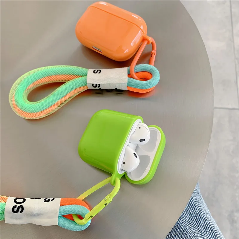 INS الموضة الفلورسنت اللون حزام اليد الحال بالنسبة AirPods 1 2 ل Airpods 3 برو سماعة سيليكون لينة محمية غطاء لطيف لينة