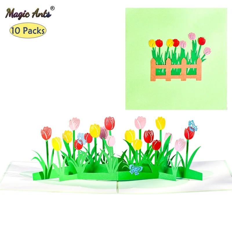 

10 Pack Pop-Up Flower Card 3D Tulip Greeting Cards Valentines Day Get Well Mothers Day Birthday Anniversary Wholesale Suplier