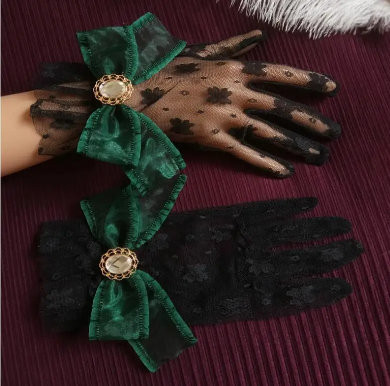 Women's sexy transparent big bow flower lace glove female spring summer thin sunscreen club party dancing driving glove R3092