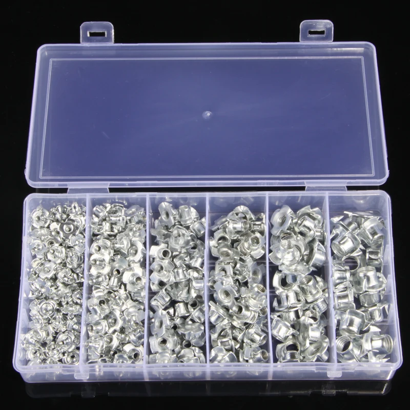 245PCS Zinc Plated  Four Pronged T Nuts M3/M4/M5/M6/M8/M10 Blind Inserts Nut For Wood Furniture