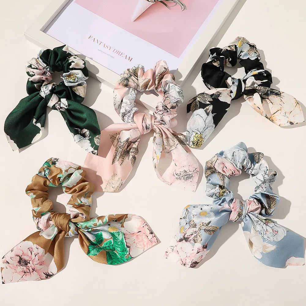 2022New Fashion Bunny Ears Print Solid Color Beautiful All-match Fabric Ribbon for Women Elastic Girl Hair Accessories Headwear