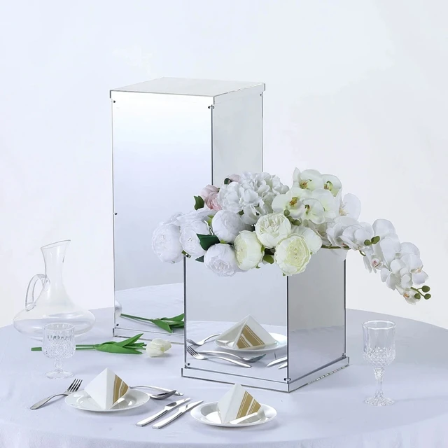 

10pcs)Gold silver mirror square acrylic display plinths flower stand centerpieces table decor for wedding party yudao447