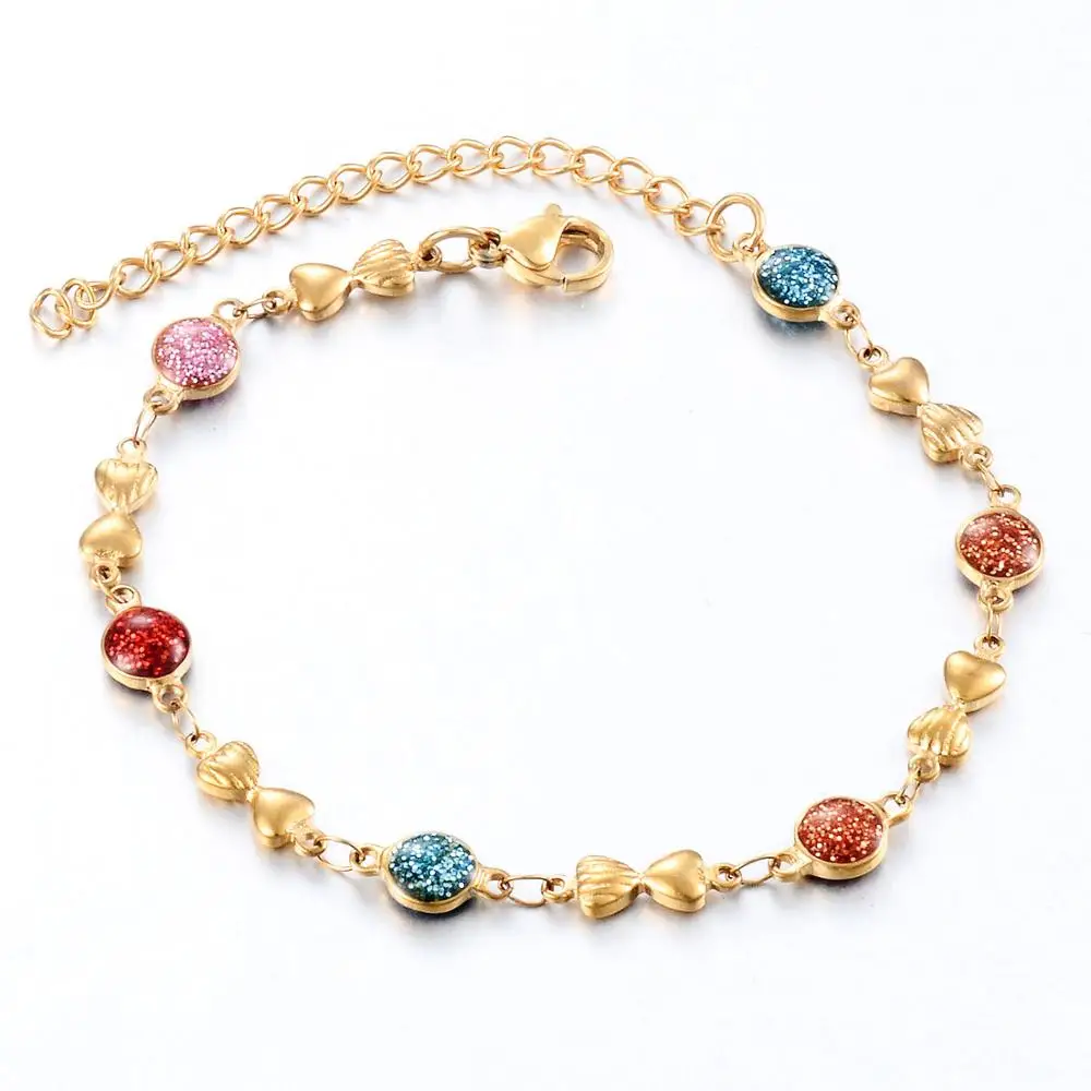 6mm Wide Hot Fashion Stainless Steel Fold Bracelet Multicolor Eyes Enamel Bead Jewelry Gift