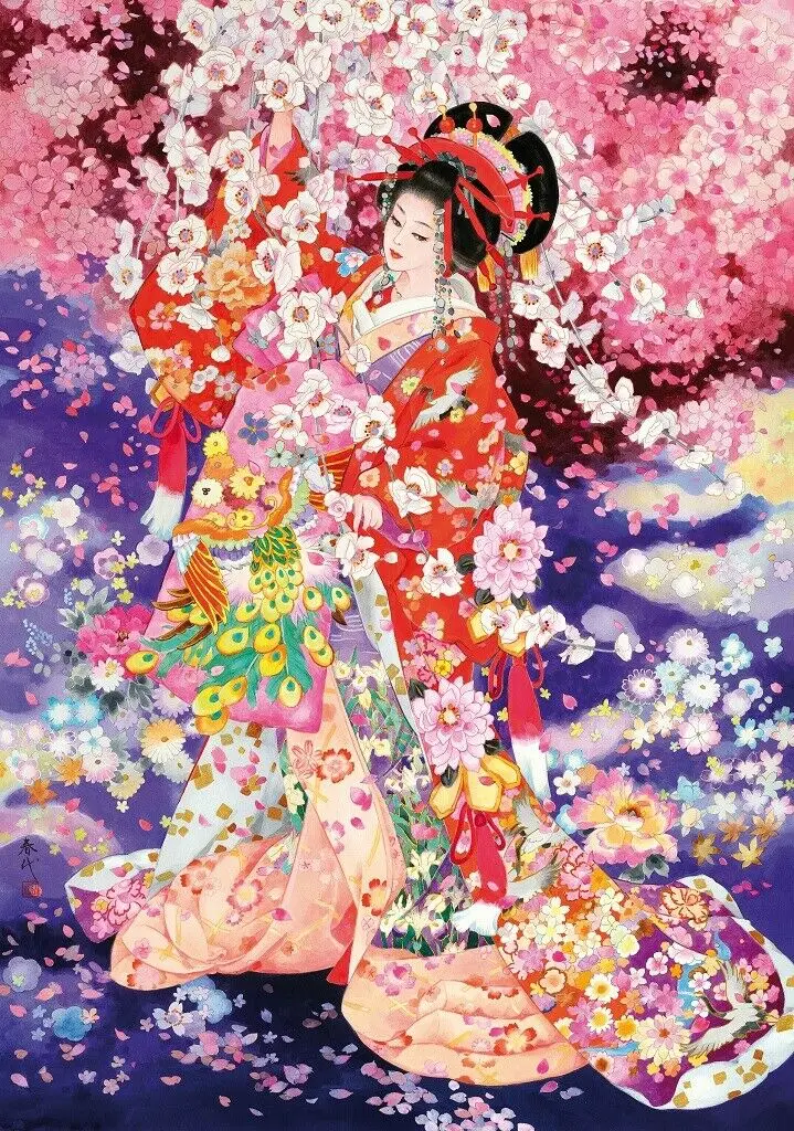 

JMINE Div 5D Japanese woman flower Full Diamond Painting cross stitch kits art High Quality Cartoon 3D paint by diamonds