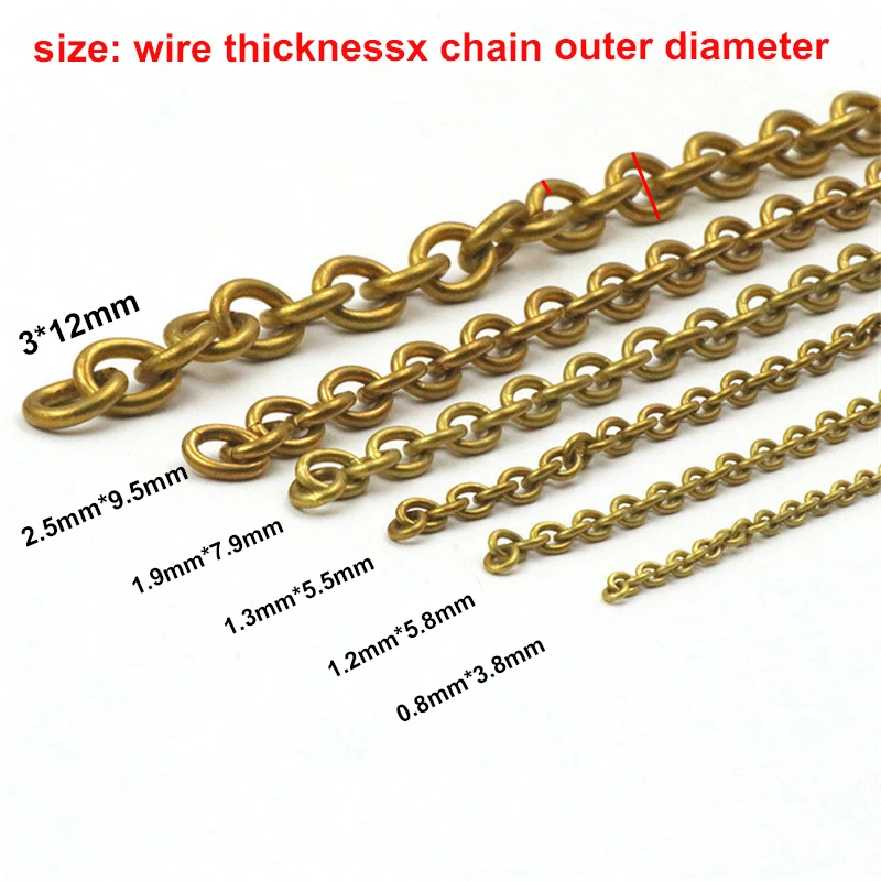 1 Meter Solid Brass O Ring Bags Chain Link Necklace Wheat Chain None-polished Bags Straps Parts DIY Accessories 7 Sizes