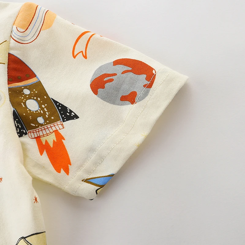 TUONXYE Kids Summer T-shirts Boy Short Sleeve Rocket Space Sleeve Knitting Breathable Children Casual Cotton Clothes 2-7year