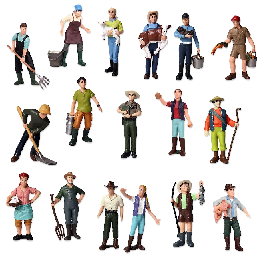 Statue dipinte a mano realistiche Farm Staff Worker Farmer Figure PVC People Model Figurine Decor decorazione accessori giocattoli