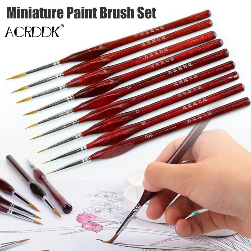 9Pcs/Set Miniature Paint Brush Kit Professional Sable Hair Fine Detail Art Model Tools FL