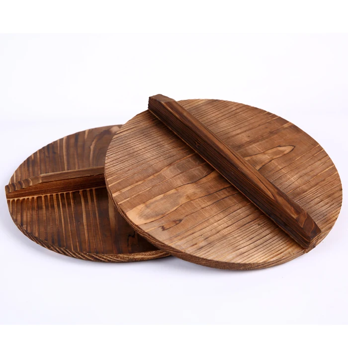 20-40cm Chinese nature fir handmade export anti-hot pot cover iron hypotenuse cover wok wooden pan lid der Deckel