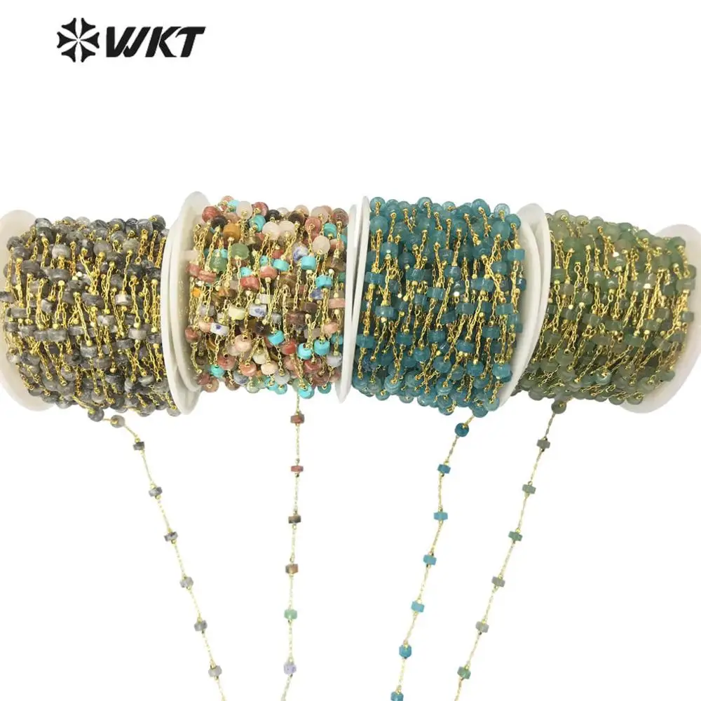 WT-RBC133 WKT Multicolor Optional Natural Stone Beads Chain Gold Electroplated Rosary Chain For Women Stylish Jewelry Making